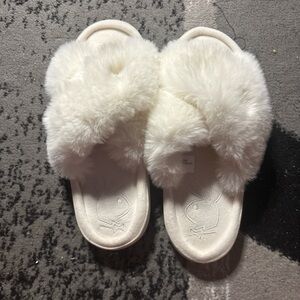 PLAYBOY White Fluffy Slippers